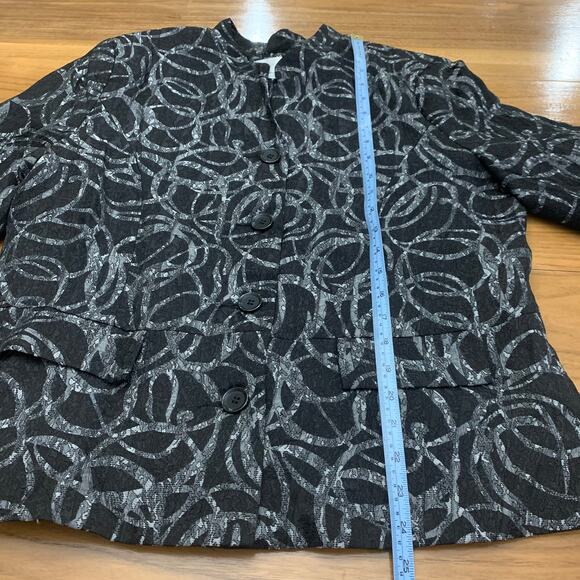 Erin London Blazer Size L Silver Scribble Loop Swirl 3/4 Cuff Sleeve - Picture 9 of 16